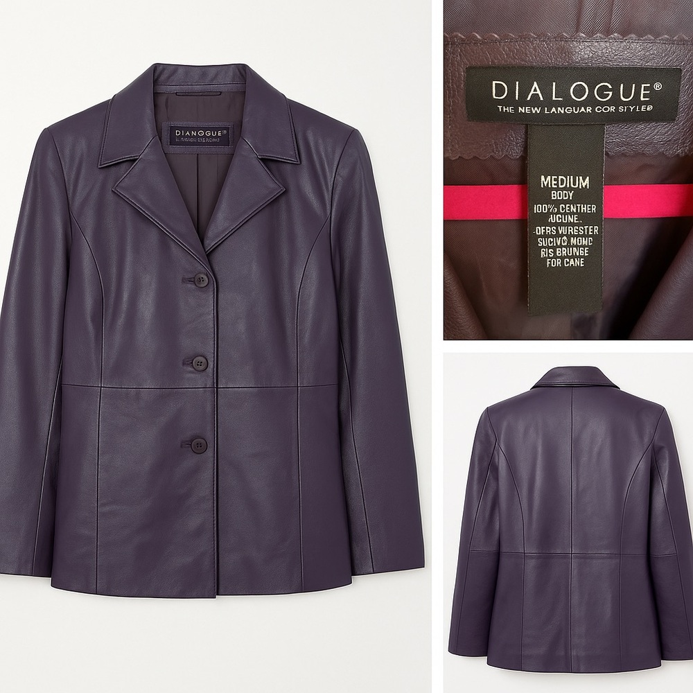 Dialogue 100% Leather Purple Blazer Jacket Women’s Size Medium